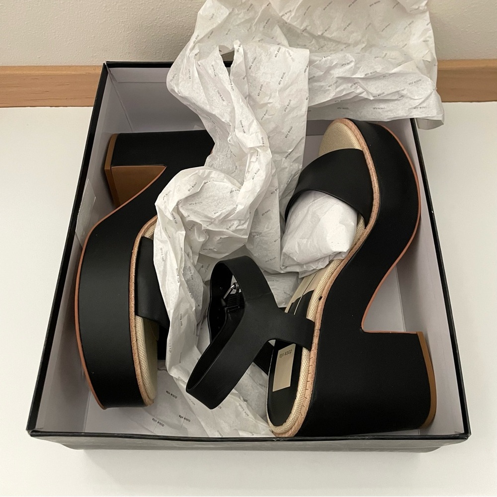 NIB Dolce Vita “Elly” black leather platform sandal size 9.5 - Picture 10 of 11